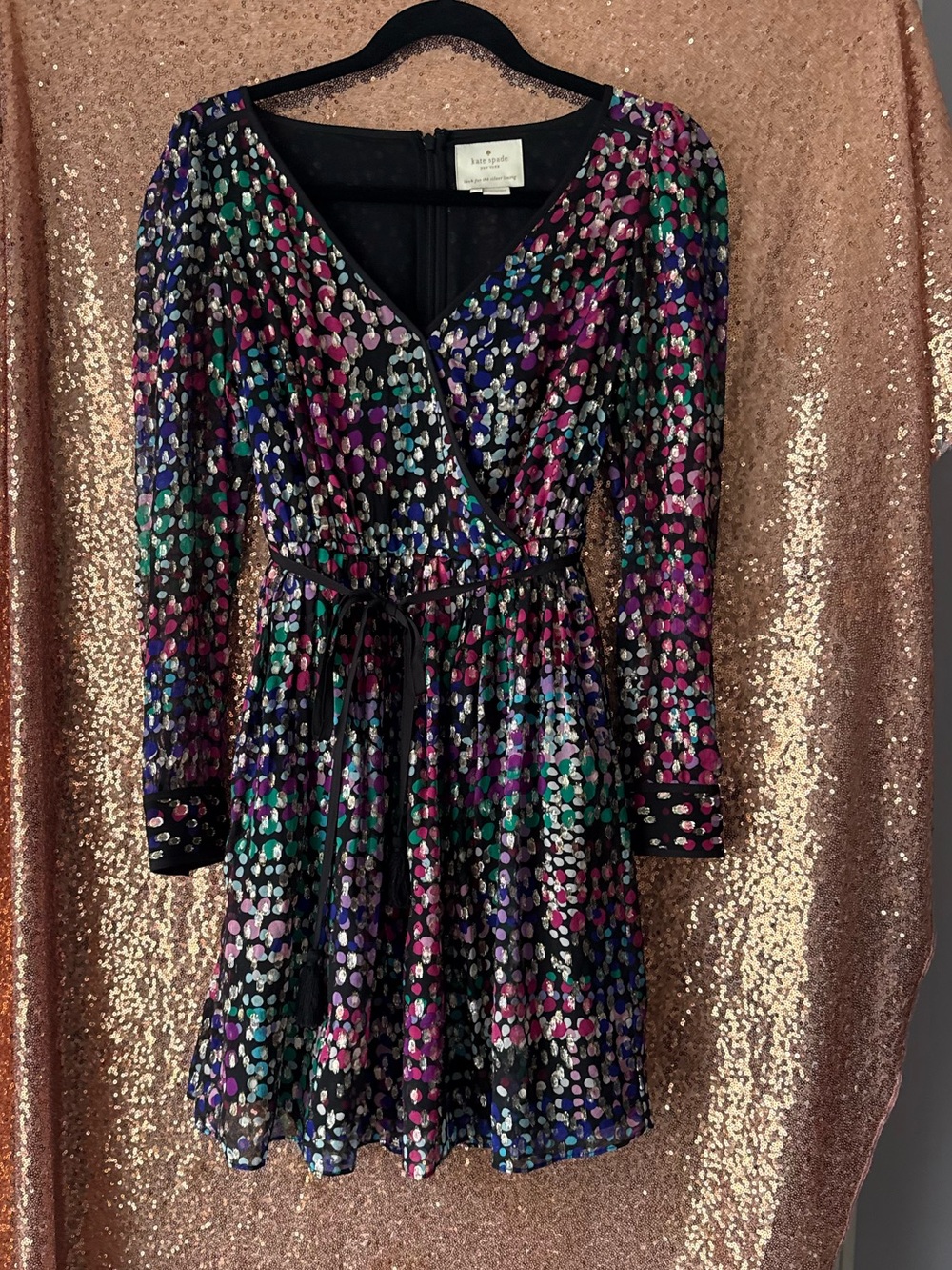 Kate Spade Black Multicolor Sparkle Wrap Dress